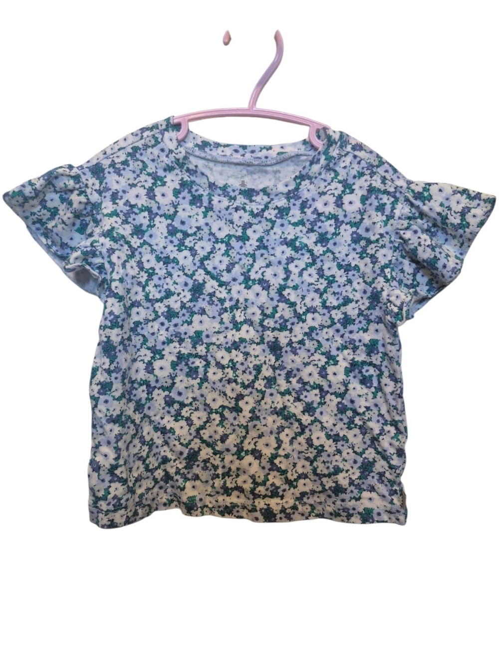 Girls' Floral Short Sleeve Tee - Blue & White